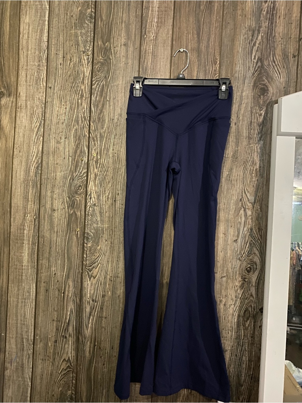 Fabletics Navy Crossover Waist Flare Leggings